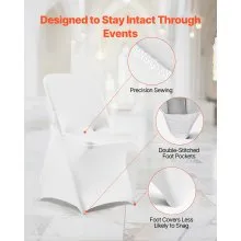 VEVOR 30 Pcs White Chair Covers, Polyester Spandex Chair Cover, Stretch Slipcovers for Wedding Party Dining Banquet Flat-Front Chair Covers, Fits Chair Measures up to 18.11 x 19.69 x 33.86 inch
