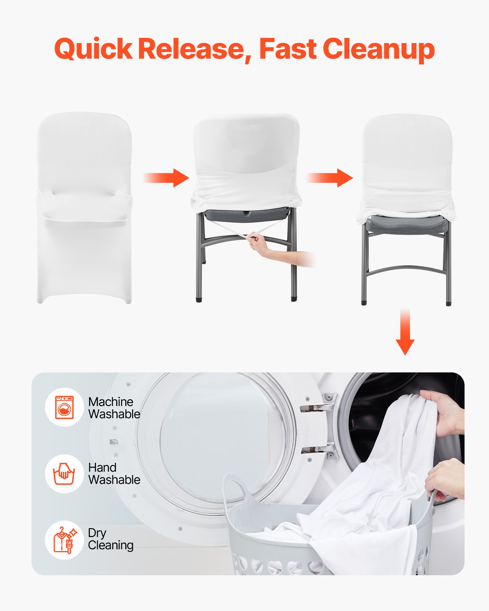 VEVOR 30 Pcs White Chair Covers, Polyester Spandex Chair Cover, Stretch Slipcovers for Wedding Party Dining Banquet Flat-Front Chair Covers, Fits Chair Measures up to 18.11 x 19.69 x 33.86 inch
