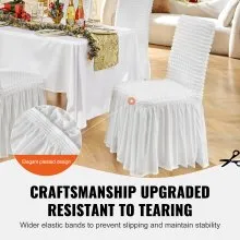 VEVOR Stretch Spandex Folding Chair Covers, Universal Fitted Chair Cover with Skirt, Removable Washable Protective Slipcovers, for Wedding, Holiday, Banquet, Party, Celebration, Dining (4 PCS White)