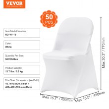VEVOR Stretch Spandex Folding Chair Covers, Universal Fitted Chair Cover, Removable Washable Protective Slipcovers, for Wedding, Holiday, Banquet, Party, Celebration, Dining (50PCS White)