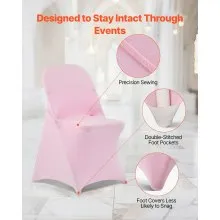 VEVOR 50 Pcs Pink Chair Covers, Polyester Spandex Chair Cover, Stretch Slipcovers for Wedding Party Dining Banquet Flat-Front Chair Covers, Fits Chair Measures up to 17.72 x 18.11 x 30.31 inch
