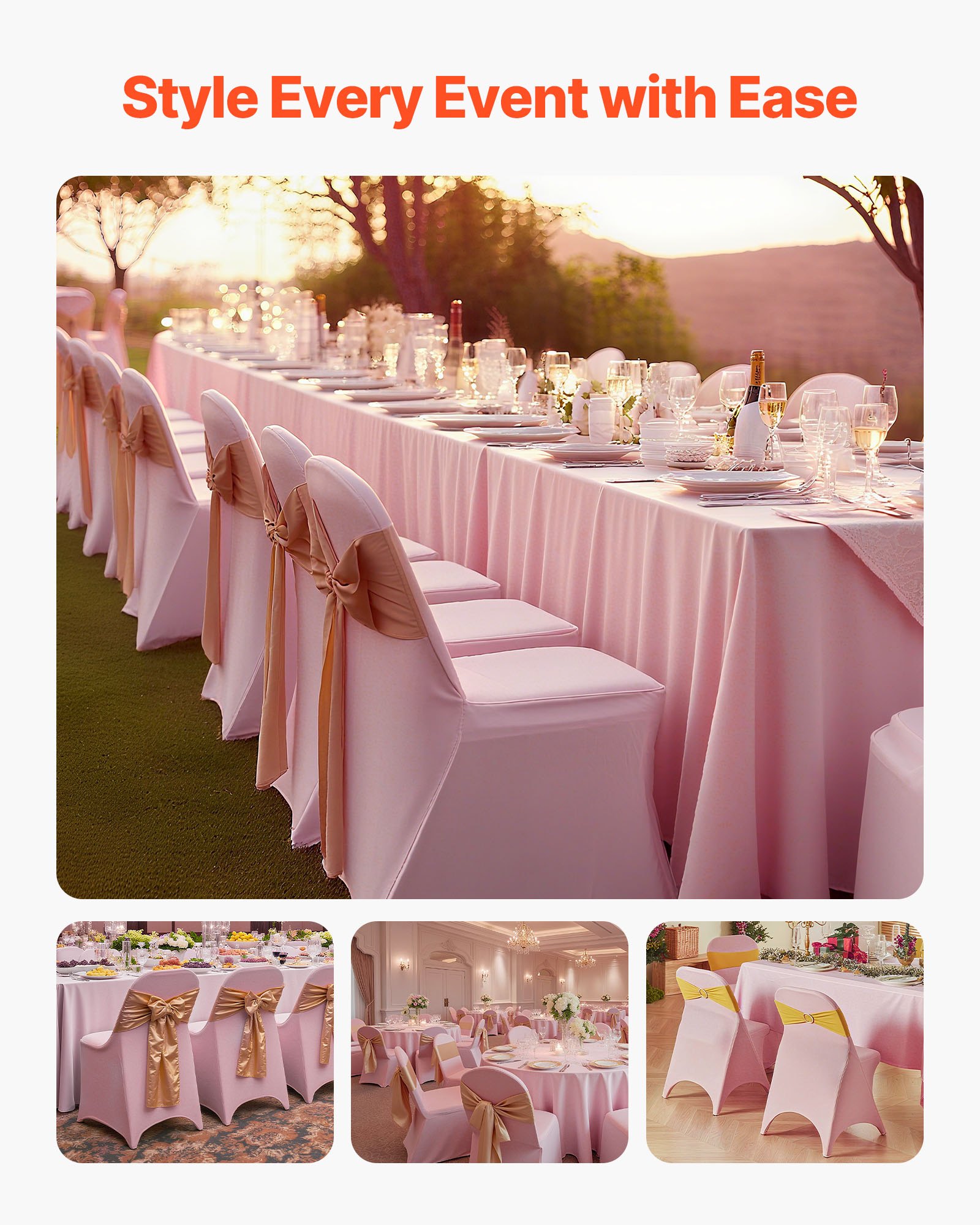 VEVOR 50 Pcs Pink Chair Covers, Polyester Spandex Chair Cover, Stretch Slipcovers for Wedding Party Dining Banquet Flat-Front Chair Covers, Fits Chair Measures up to 17.72 x 18.11 x 30.31 inch