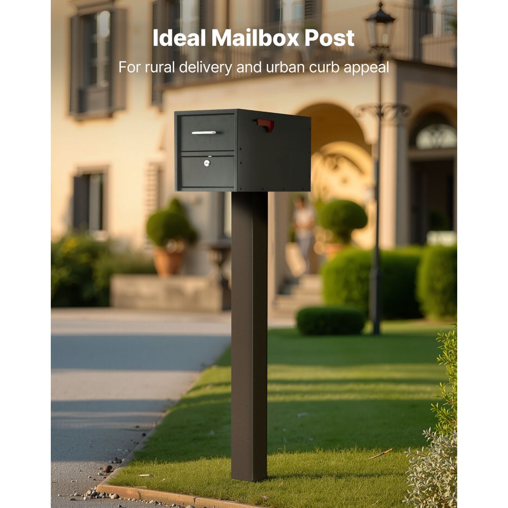 VEVOR Mailbox Post, 43 x 4 x 4 Inches, Steel In-Ground Mounting Mail Box Stand with Powder Coating Surface, Heavy Duty Metal Post Sleeve Kit for Outside Curbside Residential Use, Easy Install, Bronze