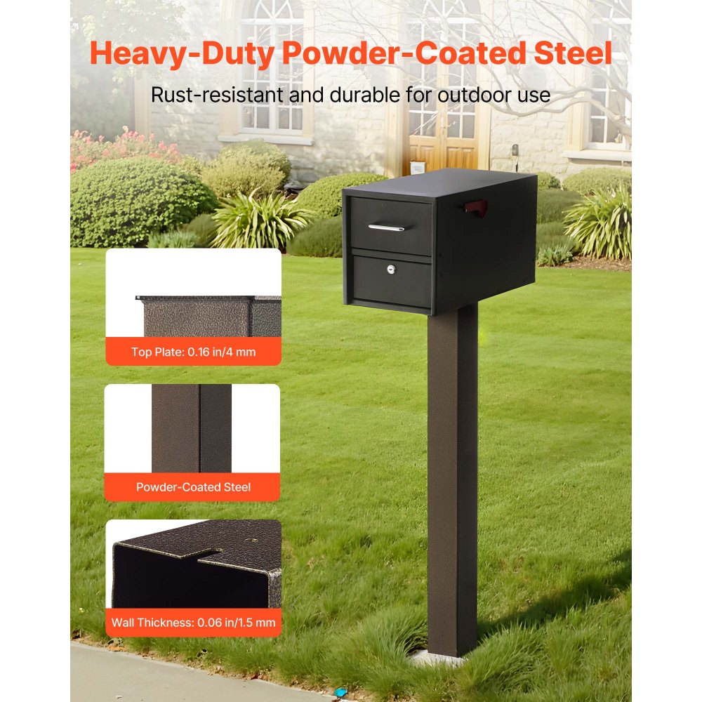 VEVOR Mailbox Post, 43 x 4 x 4 Inches, Steel In-Ground Mounting Mail Box Stand with Powder Coating Surface, Heavy Duty Metal Post Sleeve Kit for Outside Curbside Residential Use, Easy Install, Bronze