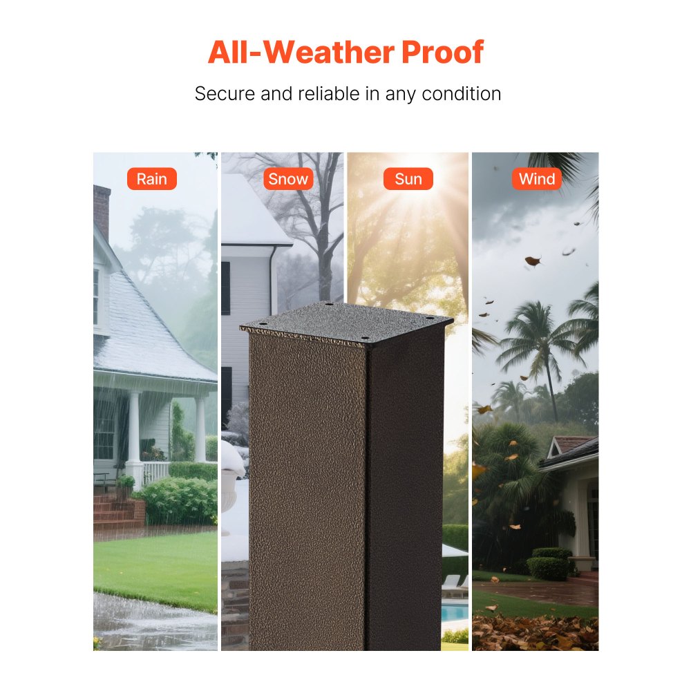 VEVOR Mailbox Post, 43 x 4 x 4 Inches, Steel In-Ground Mounting Mail Box Stand with Powder Coating Surface, Heavy Duty Metal Post Sleeve Kit for Outside Curbside Residential Use, Easy Install, Bronze