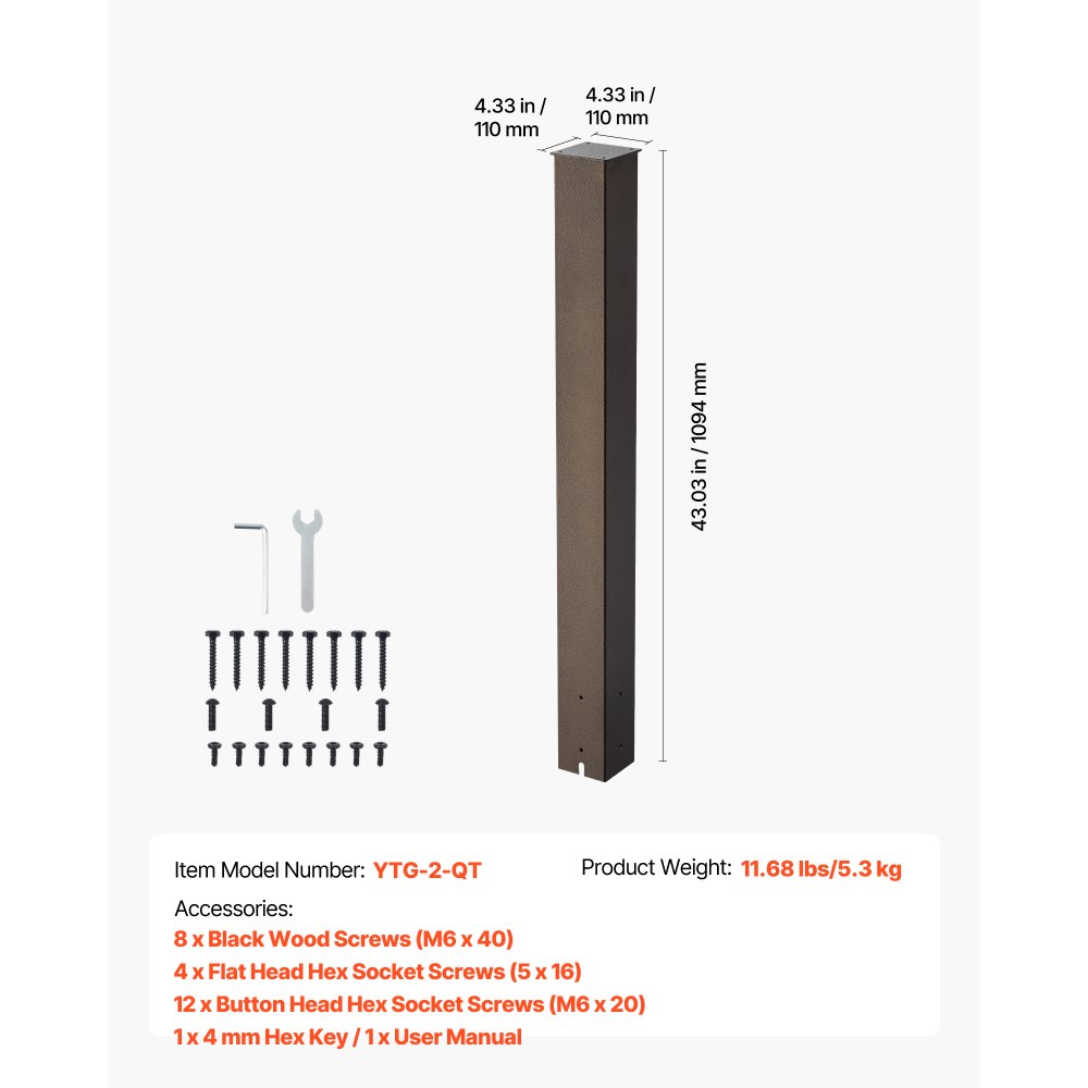 VEVOR Mailbox Post, 43 x 4 x 4 Inches, Steel In-Ground Mounting Mail Box Stand with Powder Coating Surface, Heavy Duty Metal Post Sleeve Kit for Outside Curbside Residential Use, Easy Install, Bronze