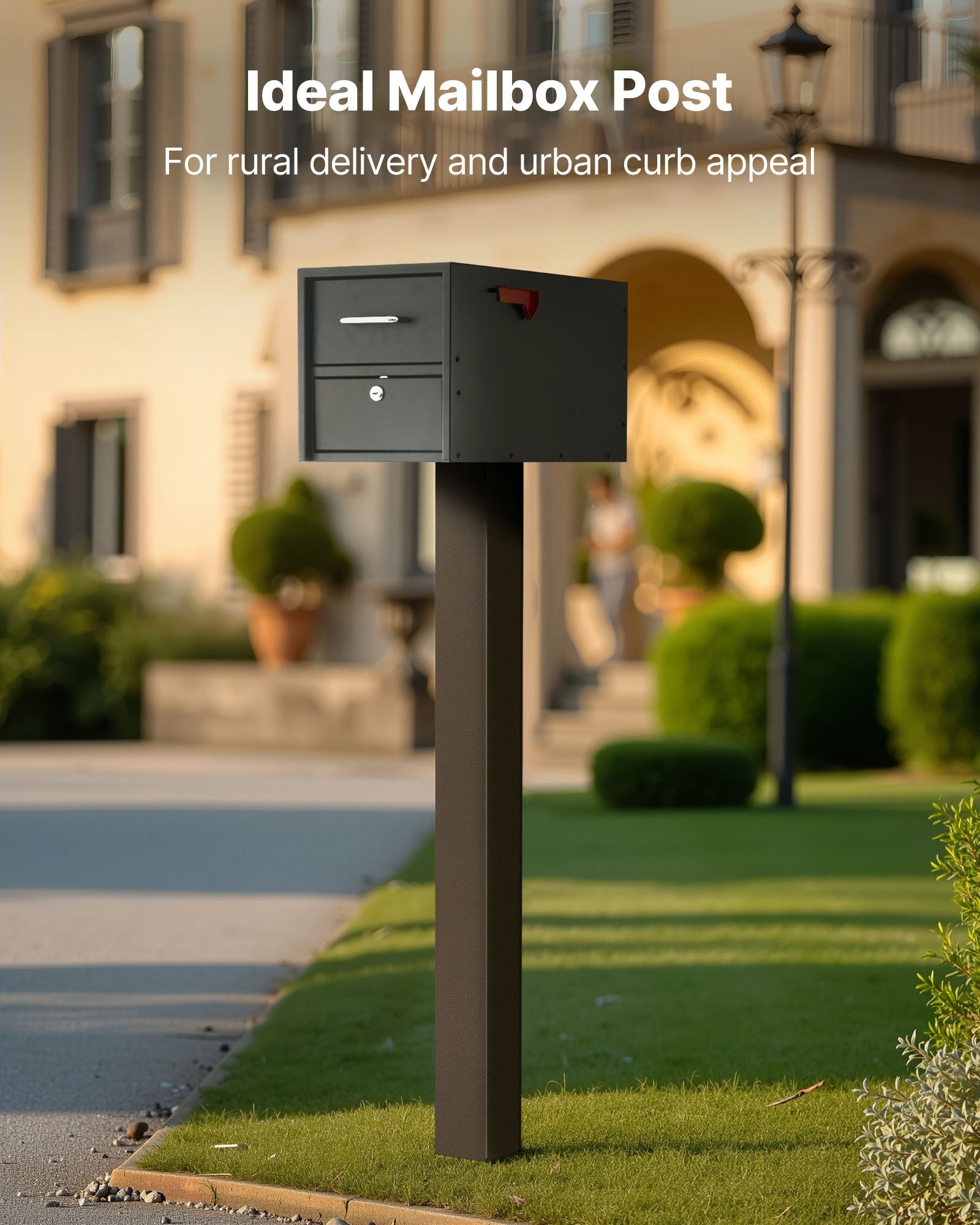 VEVOR Mailbox Post, 43 x 4 x 4 Inches, Steel In-Ground Mounting Mail Box Stand with Powder Coating Surface, Heavy Duty Metal Post Sleeve Kit for Outside Curbside Residential Use, Easy Install, Bronze
