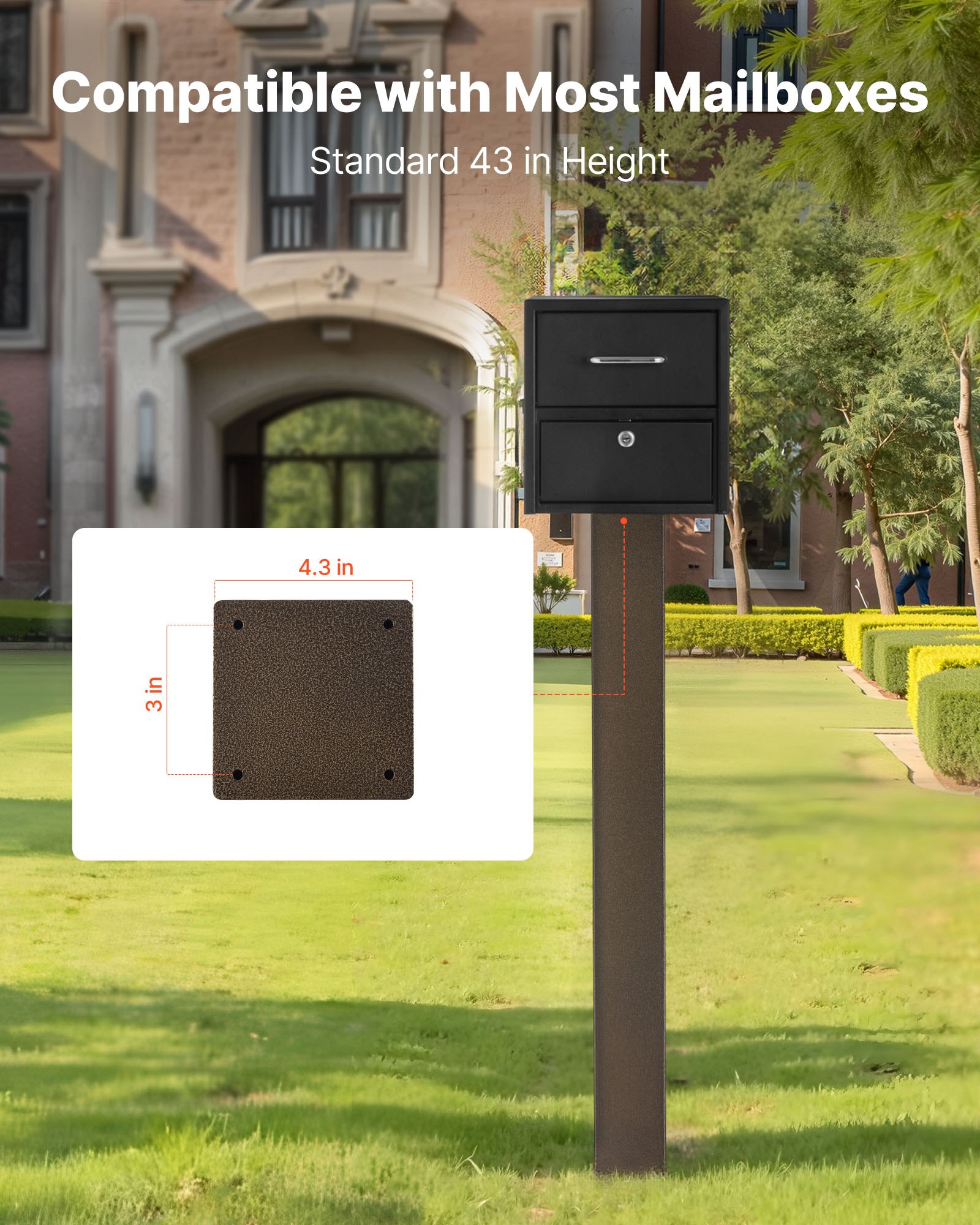 VEVOR Mailbox Post, 43 x 4 x 4 Inches, Steel In-Ground Mounting Mail Box Stand with Powder Coating Surface, Heavy Duty Metal Post Sleeve Kit for Outside Curbside Residential Use, Easy Install, Bronze