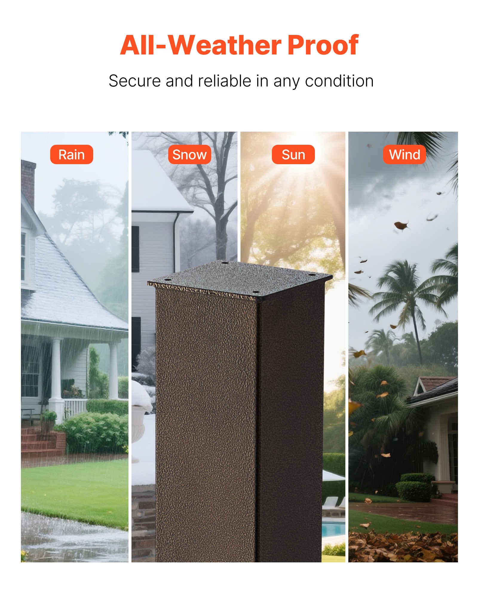 VEVOR Mailbox Post, 43 x 4 x 4 Inches, Steel In-Ground Mounting Mail Box Stand with Powder Coating Surface, Heavy Duty Metal Post Sleeve Kit for Outside Curbside Residential Use, Easy Install, Bronze