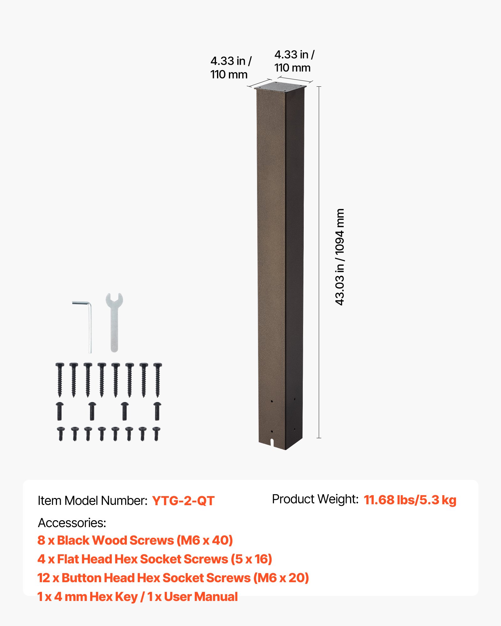 VEVOR Mailbox Post, 43 x 4 x 4 Inches, Steel In-Ground Mounting Mail Box Stand with Powder Coating Surface, Heavy Duty Metal Post Sleeve Kit for Outside Curbside Residential Use, Easy Install, Bronze