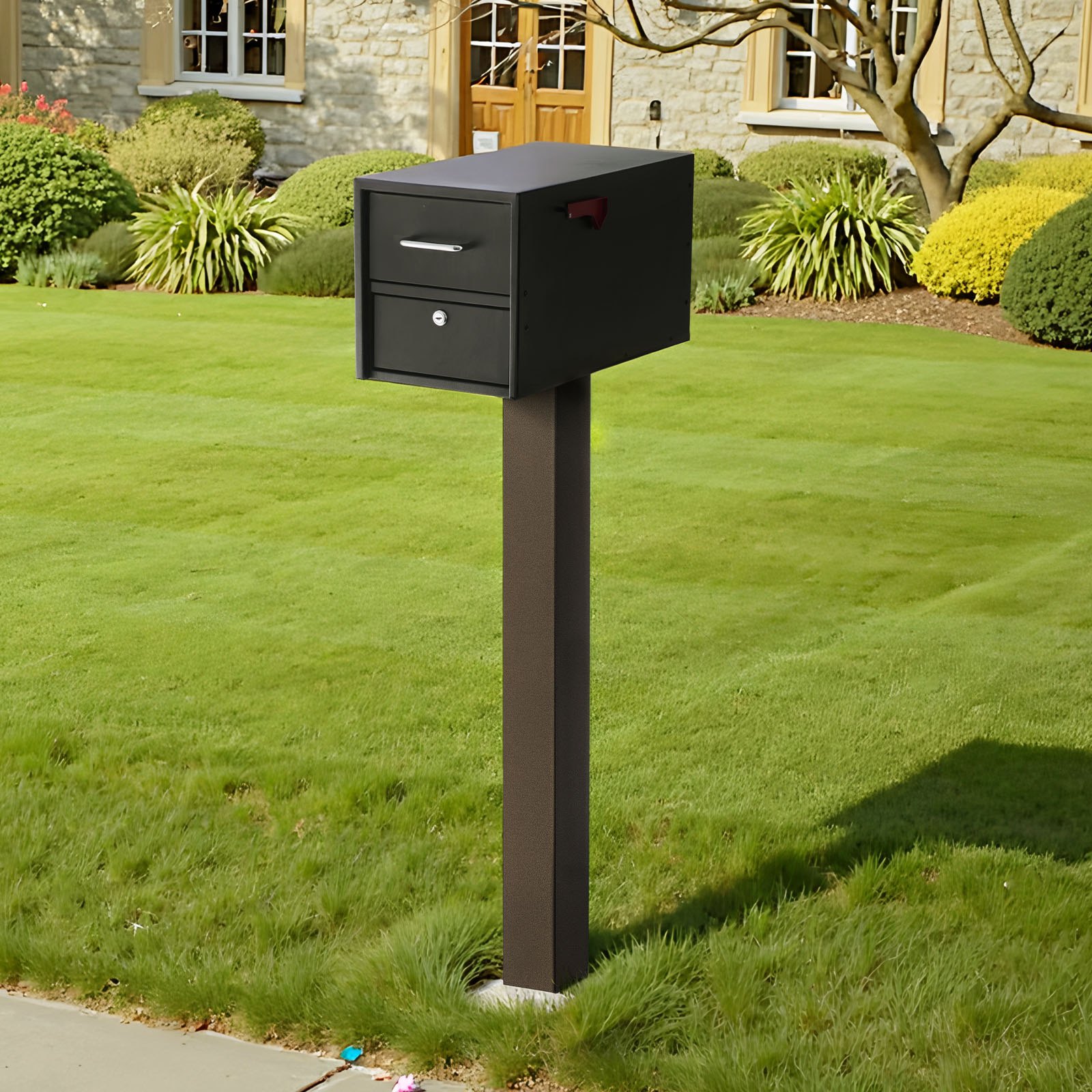 VEVOR Mailbox Post, 43 x 4 x 4 Inches, Steel In-Ground Mounting Mail Box Stand with Powder Coating Surface, Heavy Duty Metal Post Sleeve Kit for Outside Curbside Residential Use, Easy Install, Bronze