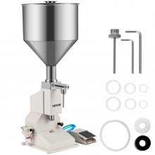 VEVOR Pneumatic Liquid Filling Machine A02, Pneumatic Paste Filler 5-50ML, with Stainless Steel Hopper Bottle Filling Machine for Water Oil Liquid Cream Honey Skin Care 20-60 Times/Min