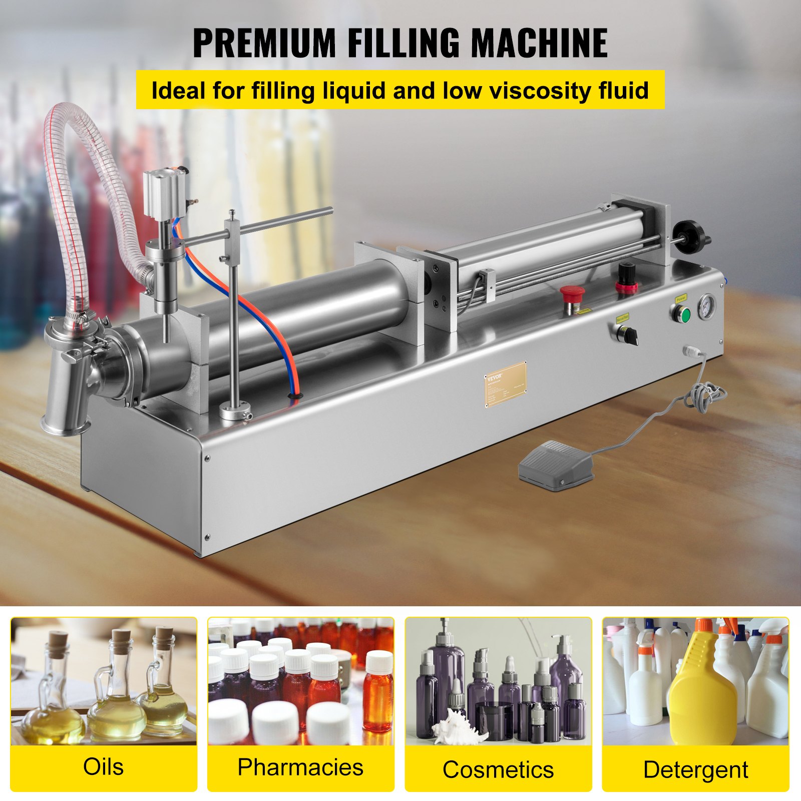 VEVOR 100-1000ml Pneumatic Liquid Filling Machine Single Head Piston Filler