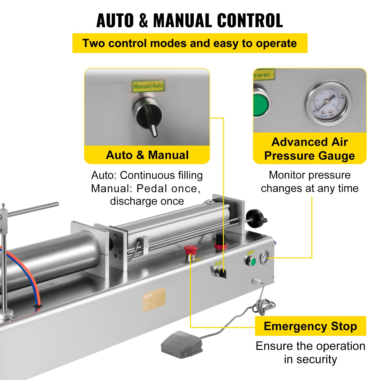 VEVOR 100-1000ml Pneumatic Liquid Filling Machine Single Head Piston Filler