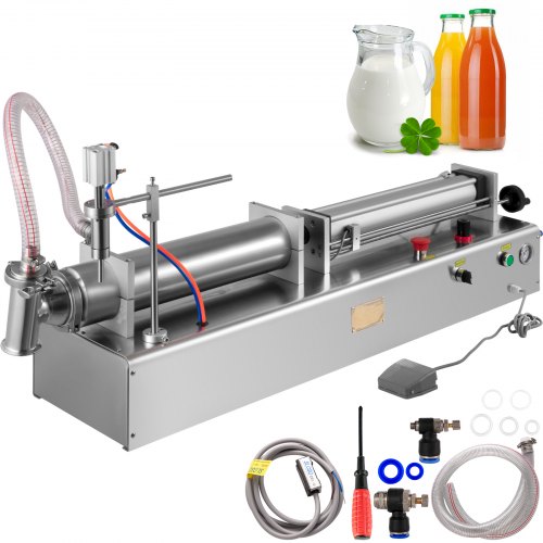 VEVOR Pneumatic Liquid Filling Machine 500-3000ml, Liquid Filler Machine Single Head, Horizontal Automatic Bottle Filling Machine, Pneumatic Filling Machine Stainless Steel Frame for Various Liquids