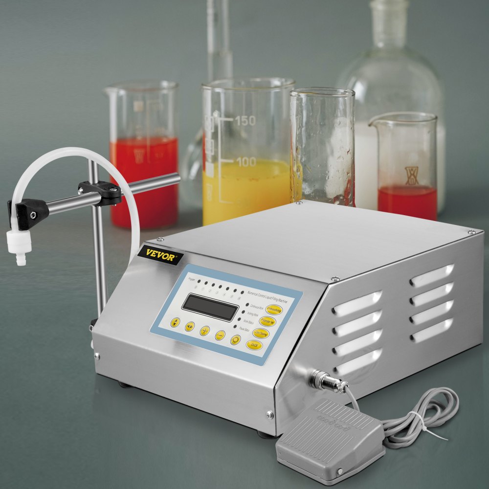 VEVOR Automatic Liquid Filling Machine 5 to 3500ml Digital Liquid Filler Machine with One Nozzle, Digital Control Liquid Filler for Low-vicious Liquid, Water Beverage Vinegar Oil Cosmetic, GFK160