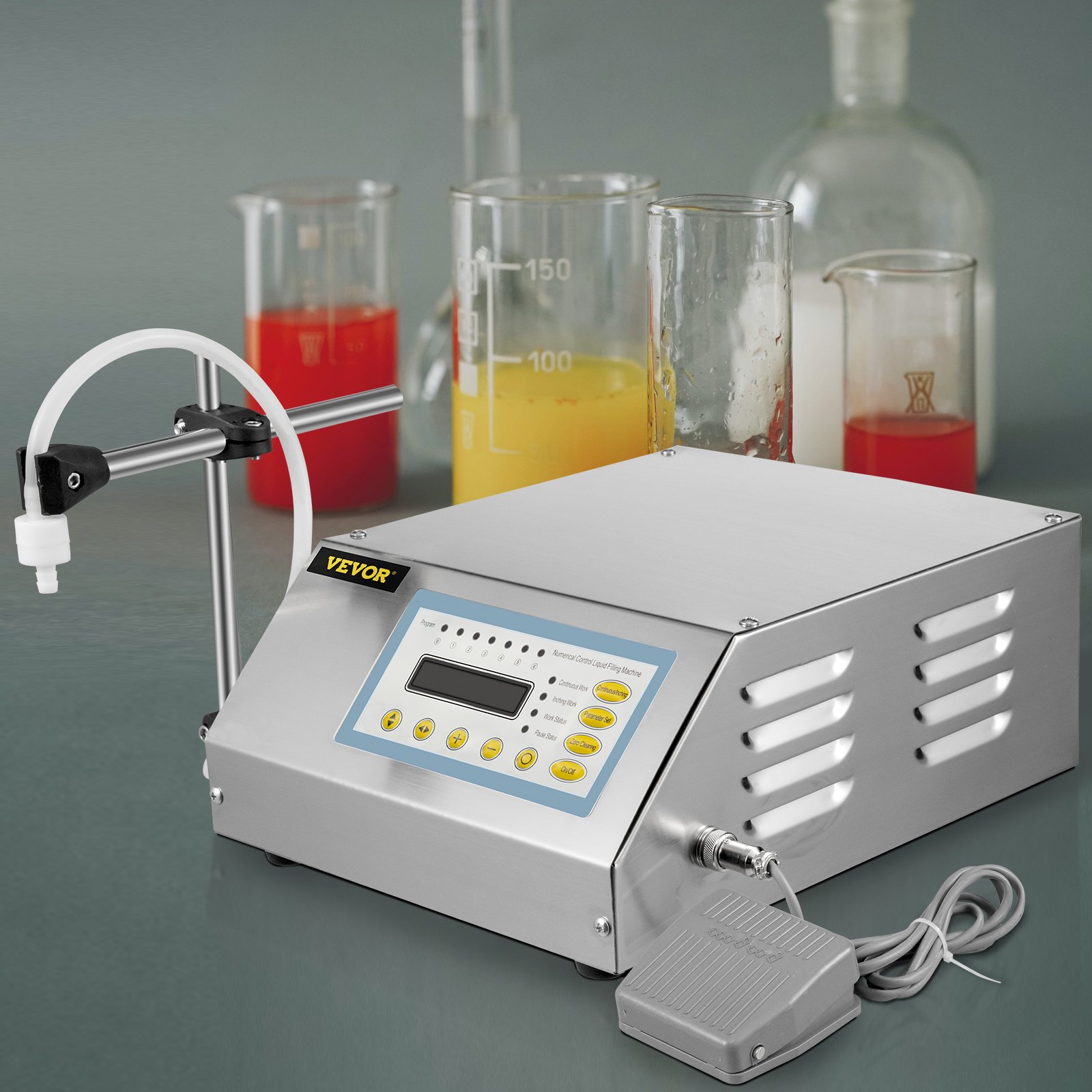 VEVOR Automatic Liquid Filling Machine 5 to 3500ml Digital Liquid Filler Machine with One Nozzle, Digital Control Liquid Filler for Low-vicious Liquid, Water Beverage Vinegar Oil Cosmetic, GFK160