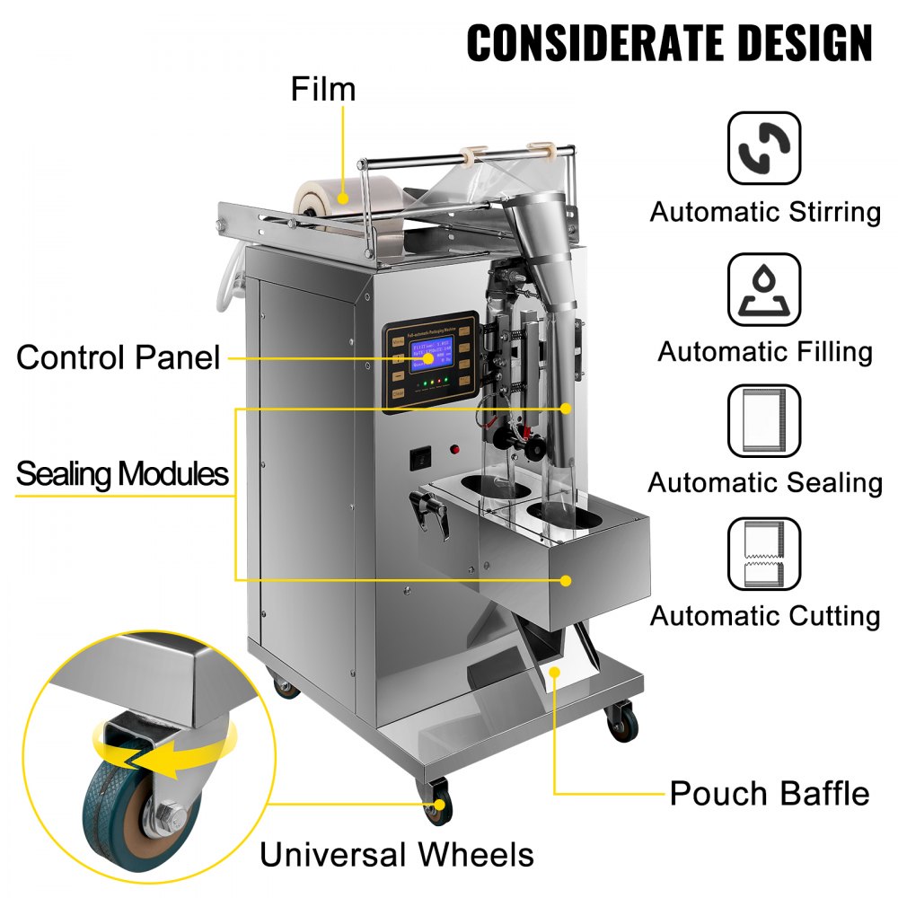 VEVOR Automatic Liquid Sealing Machine Food-Grade Stainless Steel Weighing Filling Machine 5-160g Liquid Quantitative Dispenser, with 20-40 Bags/Min Sauce Packing, Trilateral Sealing for Oil/Milk