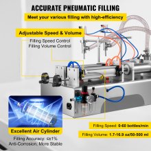 VEVOR Pneumatic Liquid Filling Machine 50-500ml, Liquid Filler Machine Double Heads, Bottle Filler Horizontal Automatic Stainless Steel Structure for Oil Water etc.