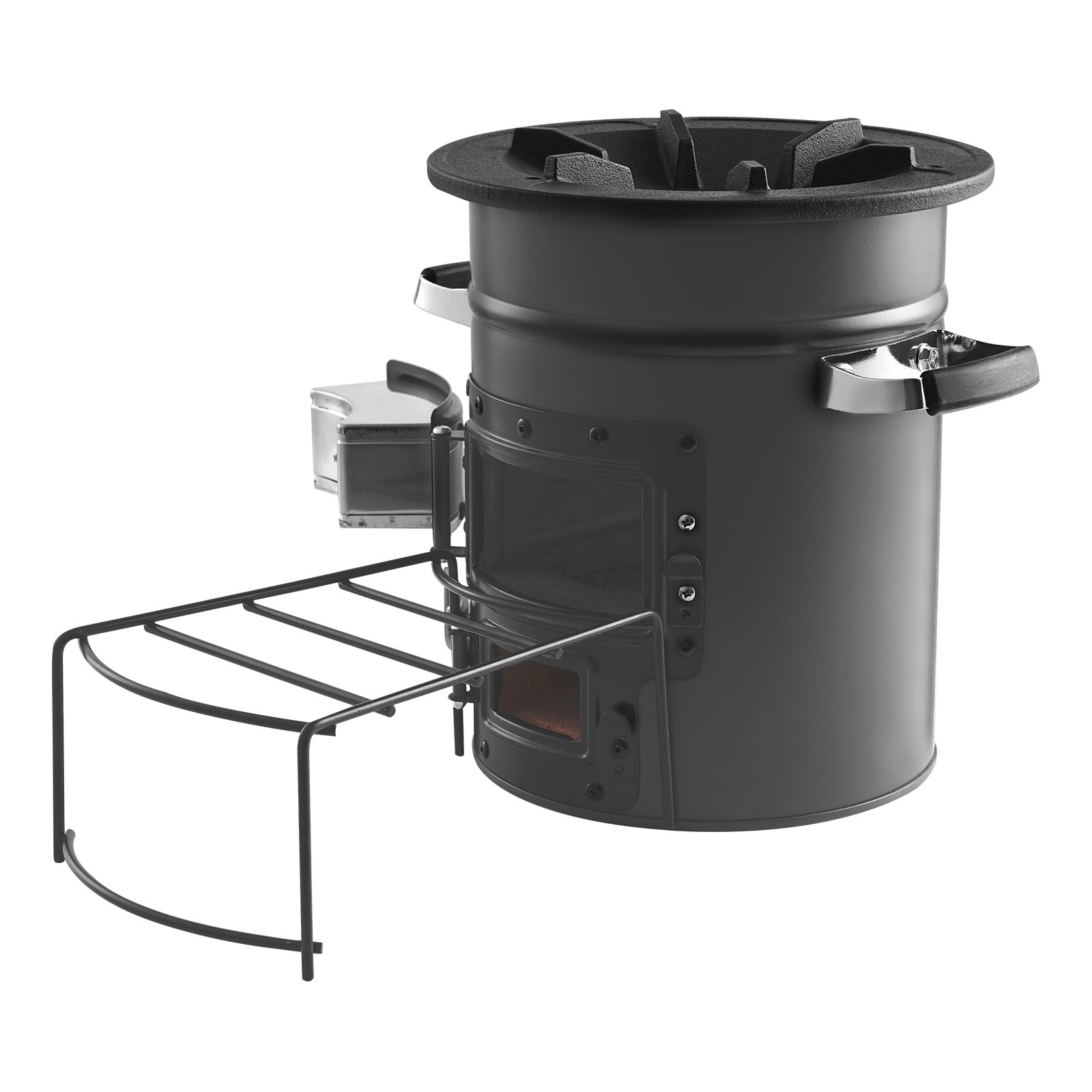 VEVOR Camping Rocket Stove, Wood Burning Portable Rocket Stove with Carrying Bag for Backpacking, SPCC Steel, Double Door, Burn Twigs, Sticks or Charcoals for Outdoor Cooking, Backyard, Camp Cooking