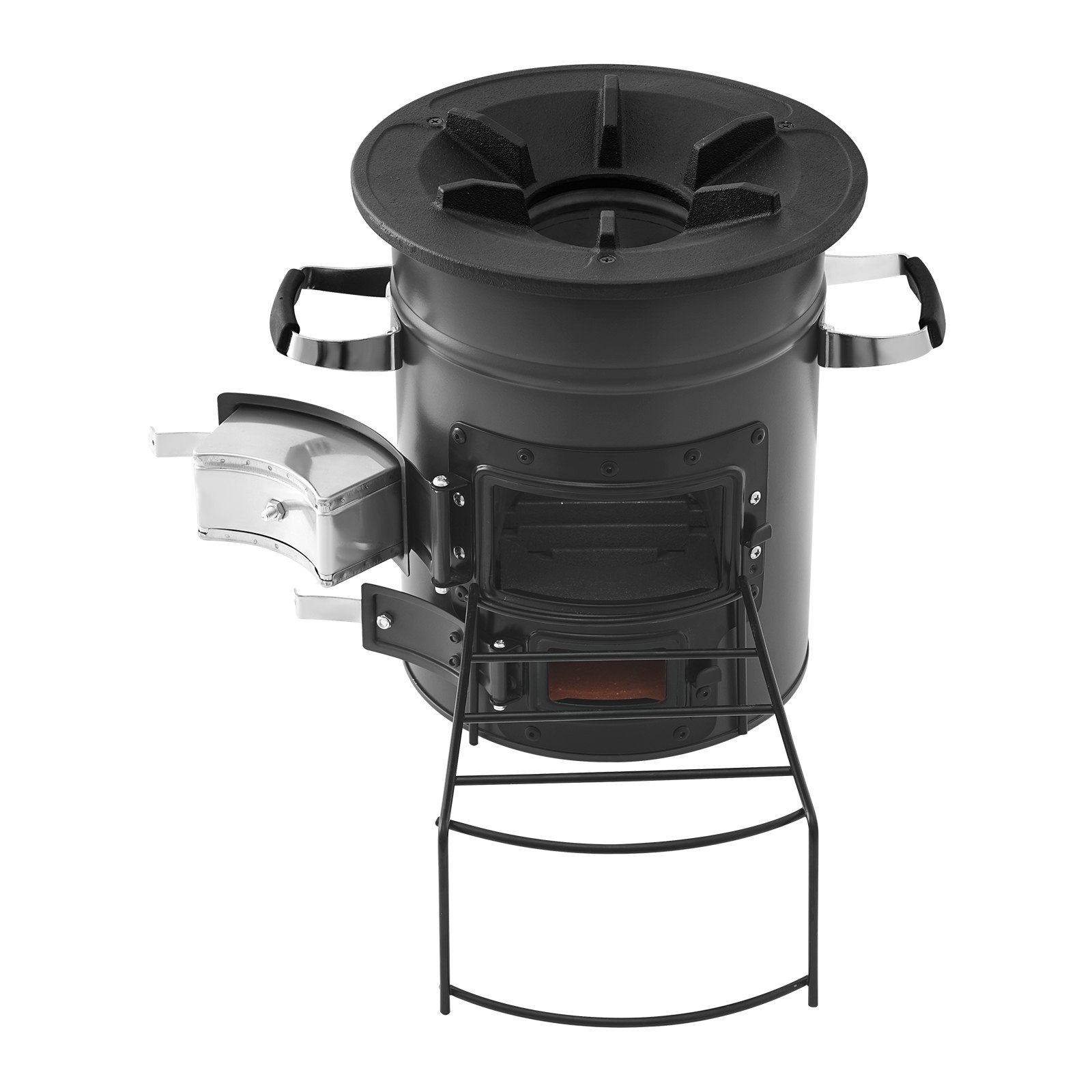 VEVOR Camping Rocket Stove, Wood Burning Portable Rocket Stove with Carrying Bag for Backpacking, SPCC Steel, Double Door, Burn Twigs, Sticks or Charcoals for Outdoor Cooking, Backyard, Camp Cooking