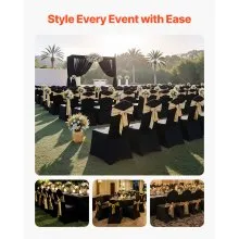 VEVOR 100 Pcs Black Chair Covers, Polyester Spandex Chair Cover, Stretch Slipcovers for Wedding Party Dining Banquet Flat-Front Chair Covers, Fits Chair Measures up to 20.08 x 17.72 x 37.4 inch