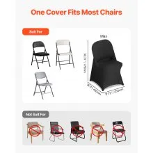 VEVOR 150 Pcs Black Chair Covers, Polyester Spandex Chair Cover, Stretch Slipcovers for Wedding Party Dining Banquet Flat-Front Chair Covers, Fits Chair Measures up to 17.72 x 18.11 x 30.31 inch