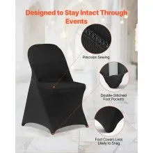 VEVOR 150 Pcs Black Chair Covers, Polyester Spandex Chair Cover, Stretch Slipcovers for Wedding Party Dining Banquet Flat-Front Chair Covers, Fits Chair Measures up to 17.72 x 18.11 x 30.31 inch