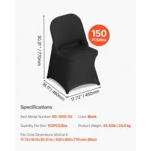 VEVOR 150 Pcs Black Chair Covers, Polyester Spandex Chair Cover, Stretch Slipcovers for Wedding Party Dining Banquet Flat-Front Chair Covers, Fits Chair Measures up to 17.72 x 18.11 x 30.31 inch