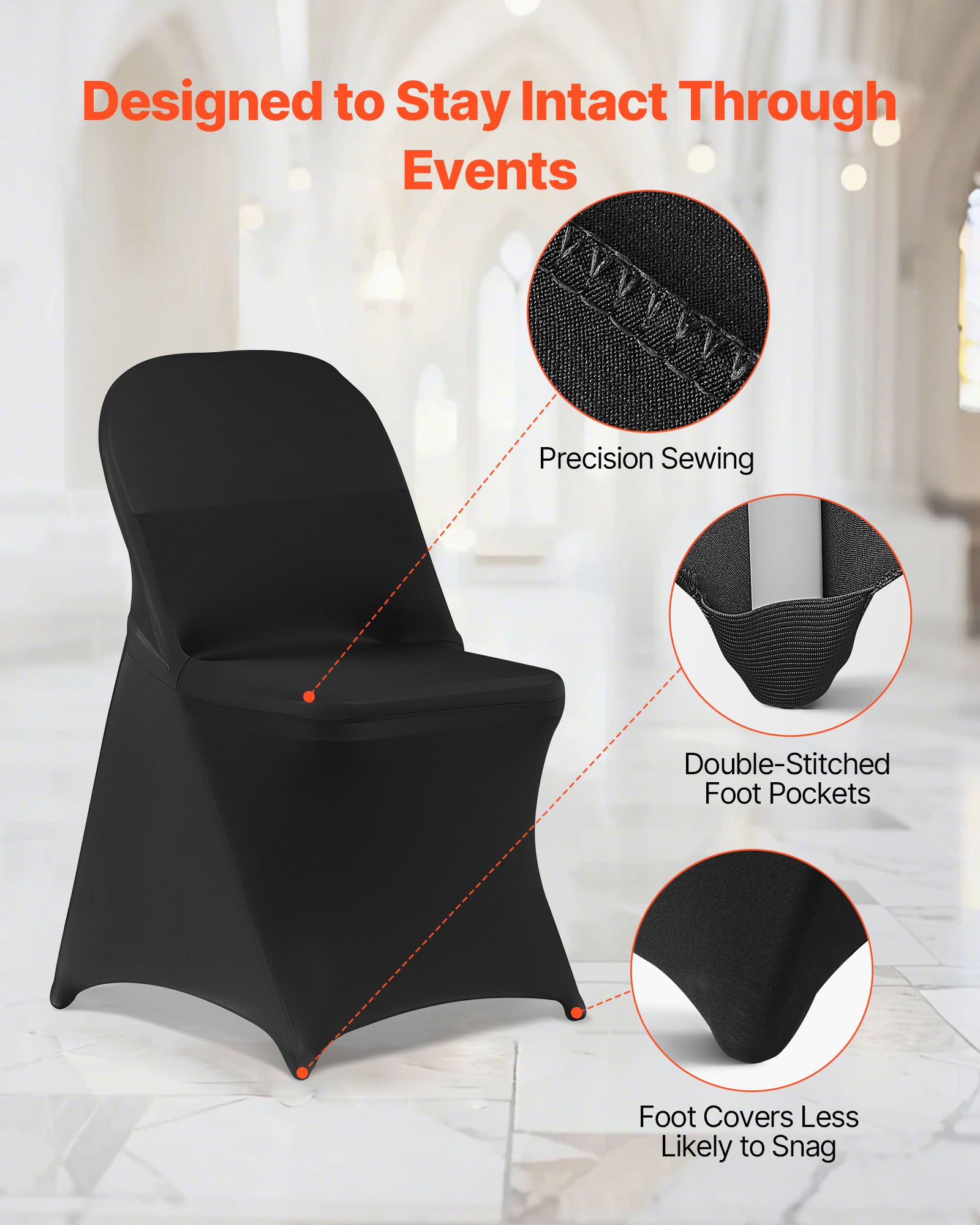 VEVOR 150 Pcs Black Chair Covers, Polyester Spandex Chair Cover, Stretch Slipcovers for Wedding Party Dining Banquet Flat-Front Chair Covers, Fits Chair Measures up to 17.72 x 18.11 x 30.31 inch