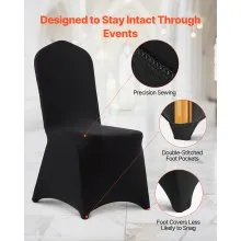 VEVOR 150 Pcs Black Chair Covers, Polyester Spandex Chair Cover, Stretch Slipcovers for Wedding Party Dining Banquet Flat-Front Chair Covers, Fits Chair Measures up to 20.08 x 17.72 x 37.4 inch