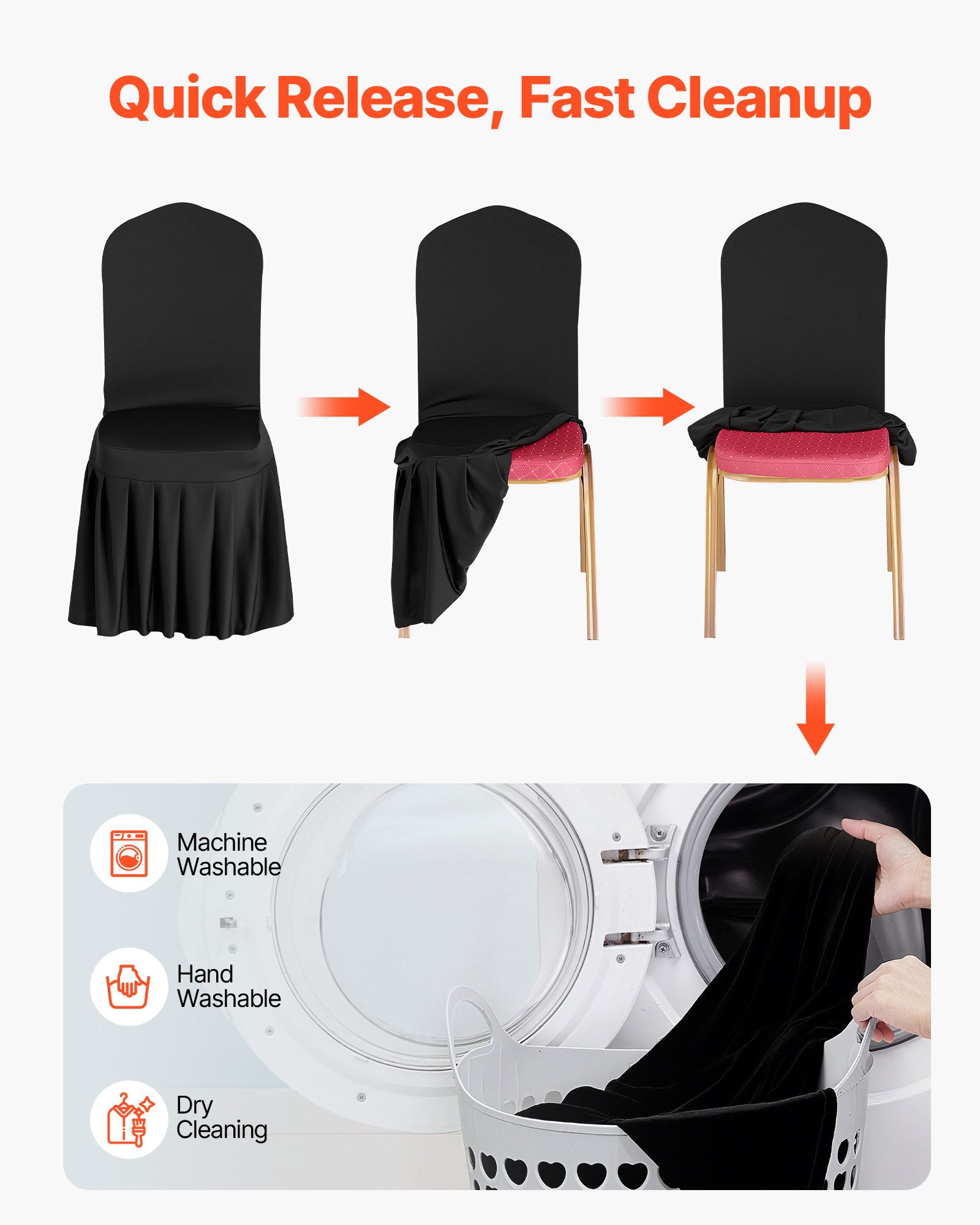 VEVOR 30 Pcs Black Chair Covers, Polyester Spandex Chair Cover, Stretch Slipcovers for Wedding Party Dining Banquet Flat-Front Chair Covers, Fits Chair Measures up to 20.08 x 17.72 x 37.4 inch