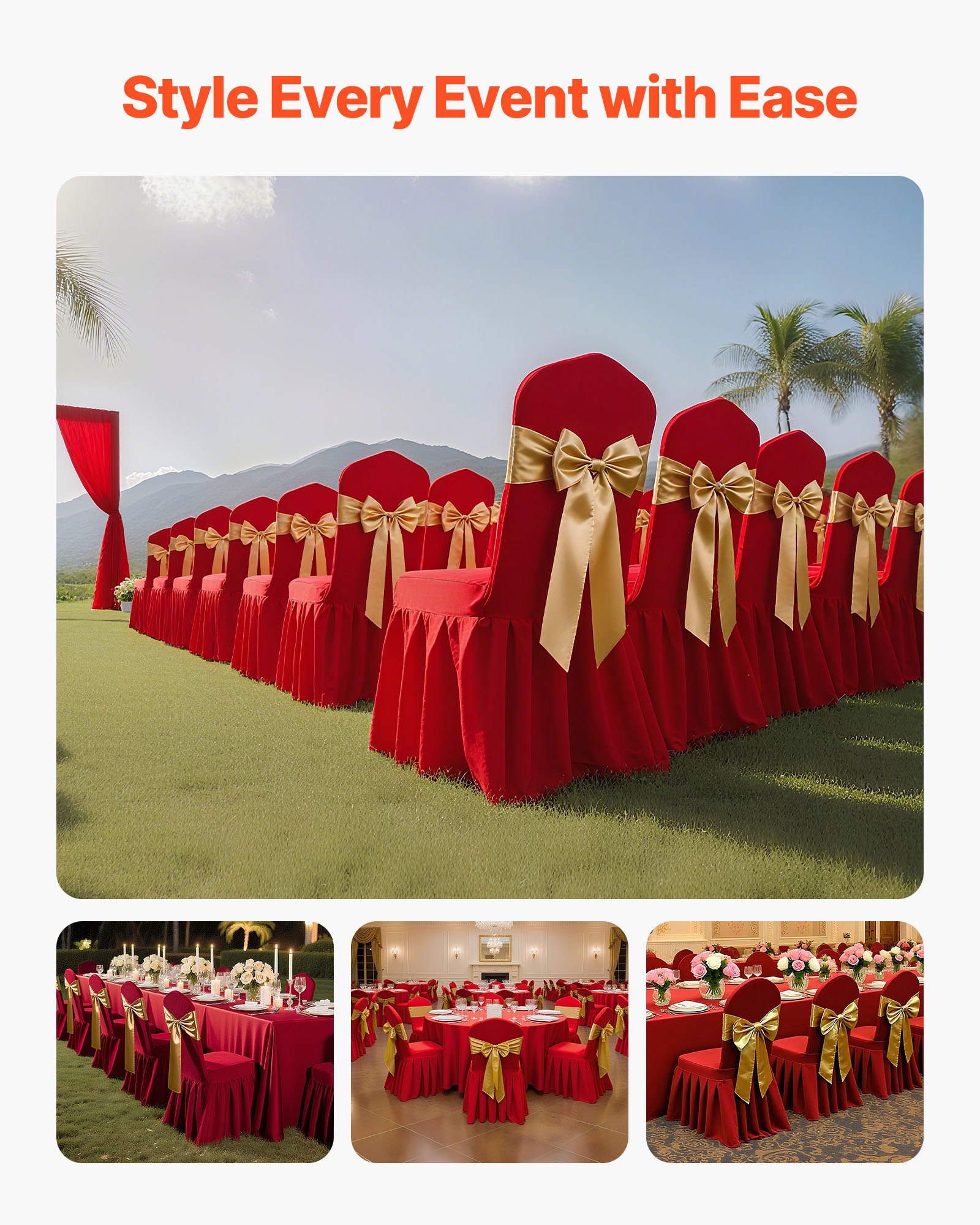 VEVOR 30 Pcs Red Chair Covers, Polyester Spandex Chair Cover, Stretch Slipcovers for Wedding Party Dining Banquet Flat-Front Chair Covers, Fits Chair Measures up to 20.08 x 17.72 x 37.4 inch