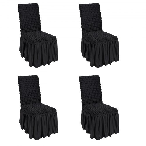 VEVOR Stretch Spandex Folding Chair Covers, Universal Fitted Chair Cover with Skirt, Removable Washable Protective Slipcovers, for Wedding, Holiday, Banquet, Party, Celebration, Dining (4 PCS Black)