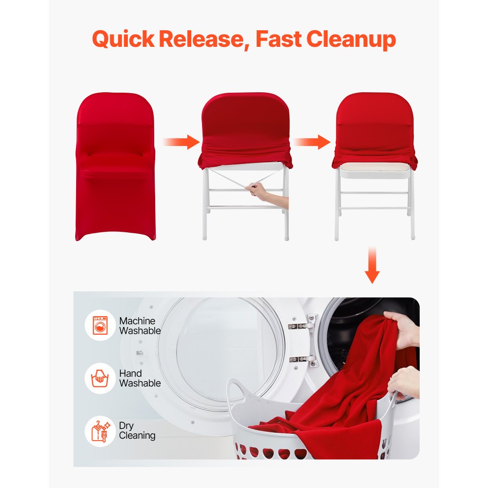 VEVOR 50 Pcs Red Chair Covers, Polyester Spandex Chair Cover, Stretch Slipcovers for Wedding Party Dining Banquet Flat-Front Chair Covers, Fits Chair Measures up to 17.72 x 18.11 x 30.31 inch