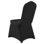 black VEVOR chair covers for banquet chairs, sleek and fitted design, rear view.