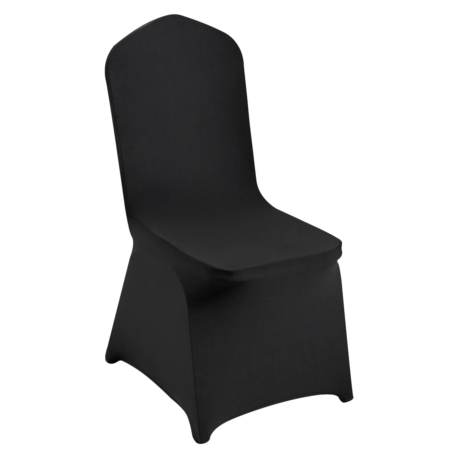 black VEVOR chair covers on a standard dining chair, highlighting sleek and elegant design.