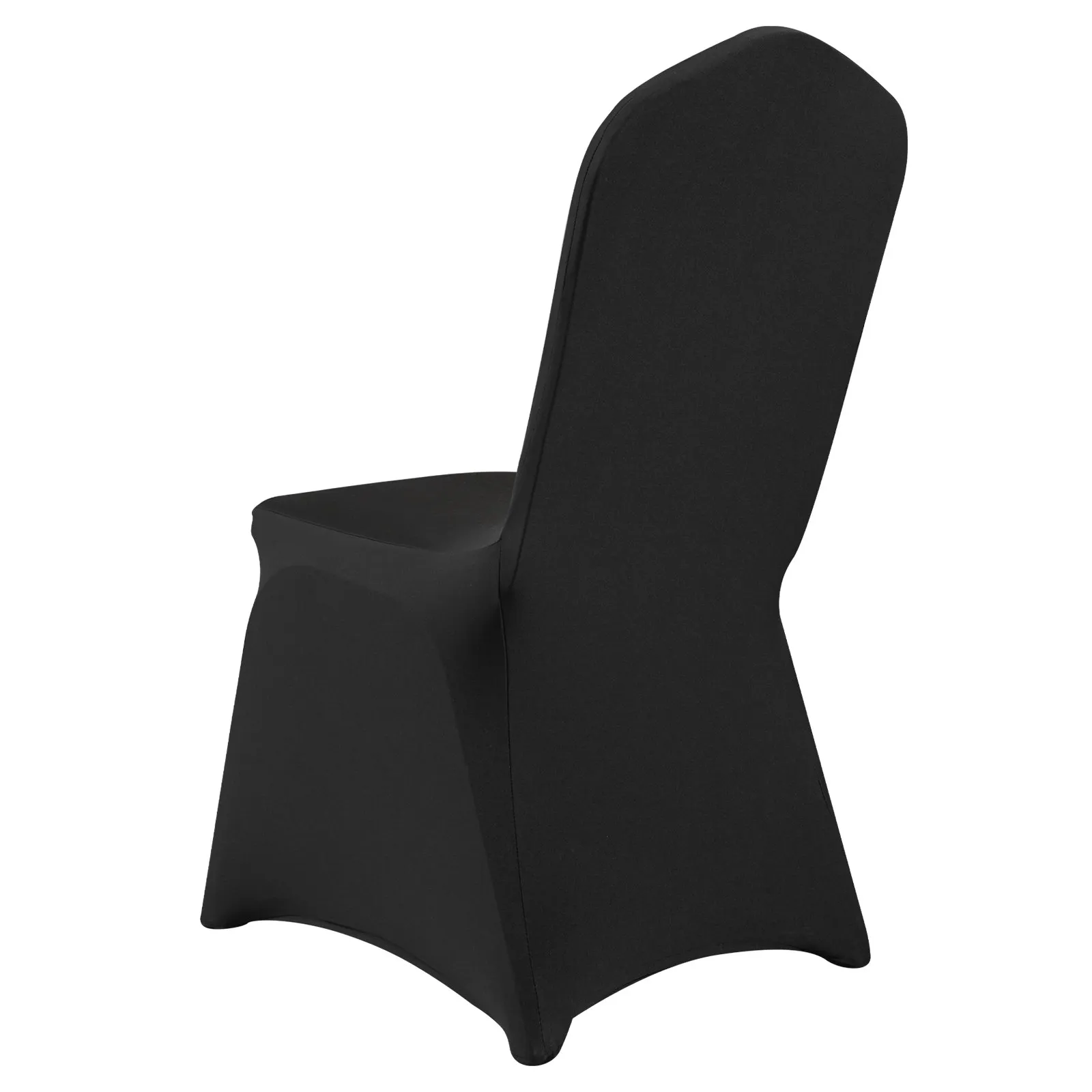 black VEVOR chair covers for banquet chairs, sleek and fitted design, rear view.