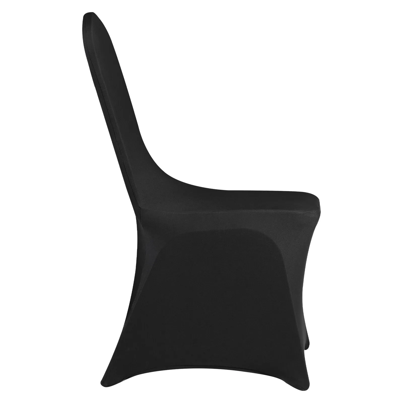 black chair with sleek VEVOR chair covers, fitted for a snug, elegant look, viewed from the side.