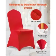 VEVOR 50 Pcs Red Chair Covers, Polyester Spandex Chair Cover, Stretch Slipcovers for Wedding Party Dining Banquet Flat-Front Chair Covers, Fits Chair Measures up to 20.08 x 17.72 x 37.4 inch