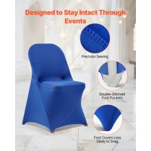 VEVOR 50 Pcs Blue Chair Covers, Polyester Spandex Chair Cover, Stretch Slipcovers for Wedding Party Dining Banquet Flat-Front Chair Covers, Fits Chair Measures up to 17.72 x 18.11 x 30.31 inch