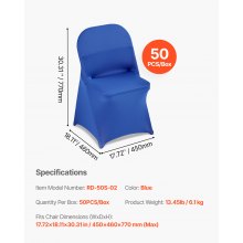 VEVOR 50 Pcs Blue Chair Covers, Polyester Spandex Chair Cover, Stretch Slipcovers for Wedding Party Dining Banquet Flat-Front Chair Covers, Fits Chair Measures up to 17.72 x 18.11 x 30.31 inch