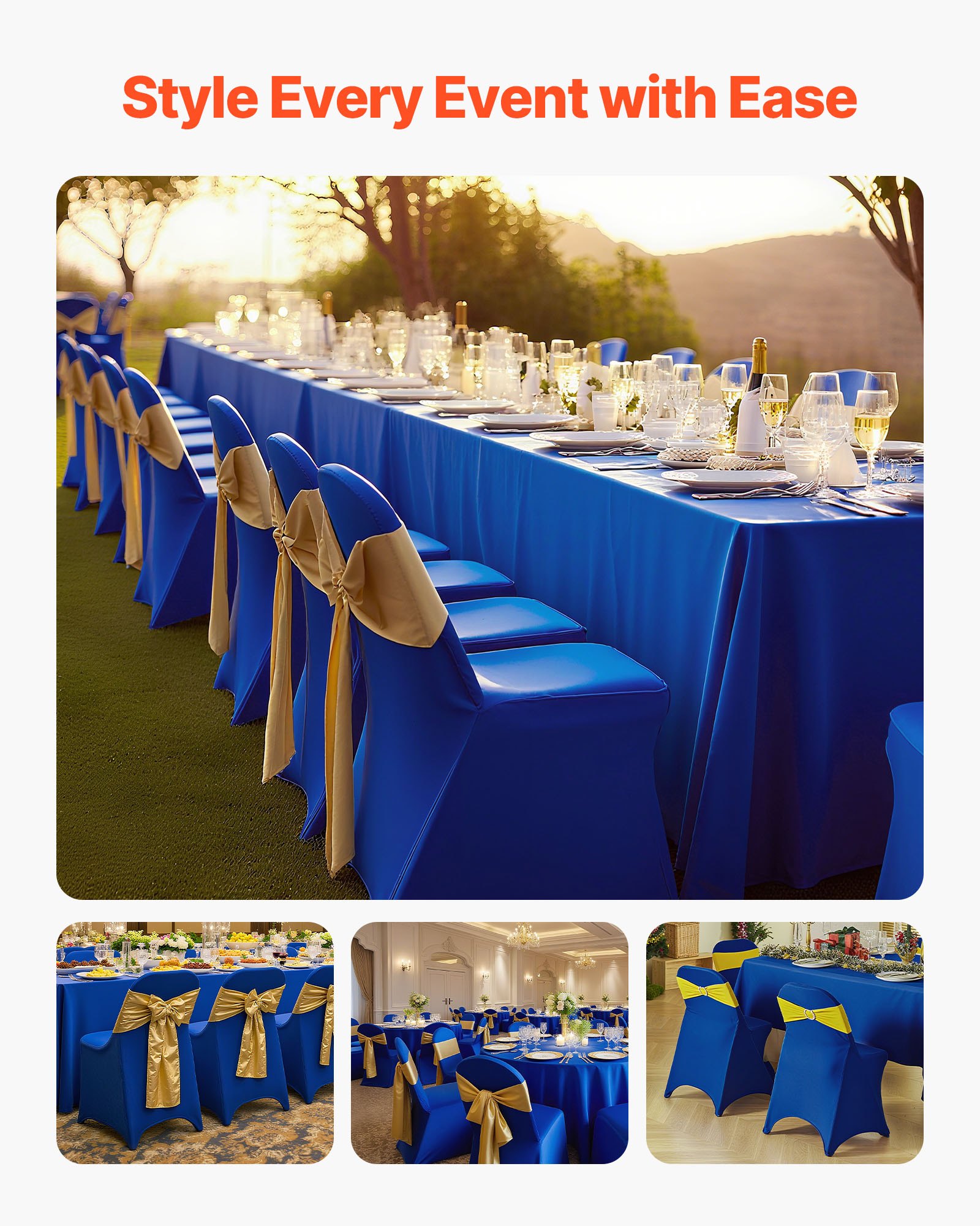 VEVOR 50 Pcs Blue Chair Covers, Polyester Spandex Chair Cover, Stretch Slipcovers for Wedding Party Dining Banquet Flat-Front Chair Covers, Fits Chair Measures up to 17.72 x 18.11 x 30.31 inch