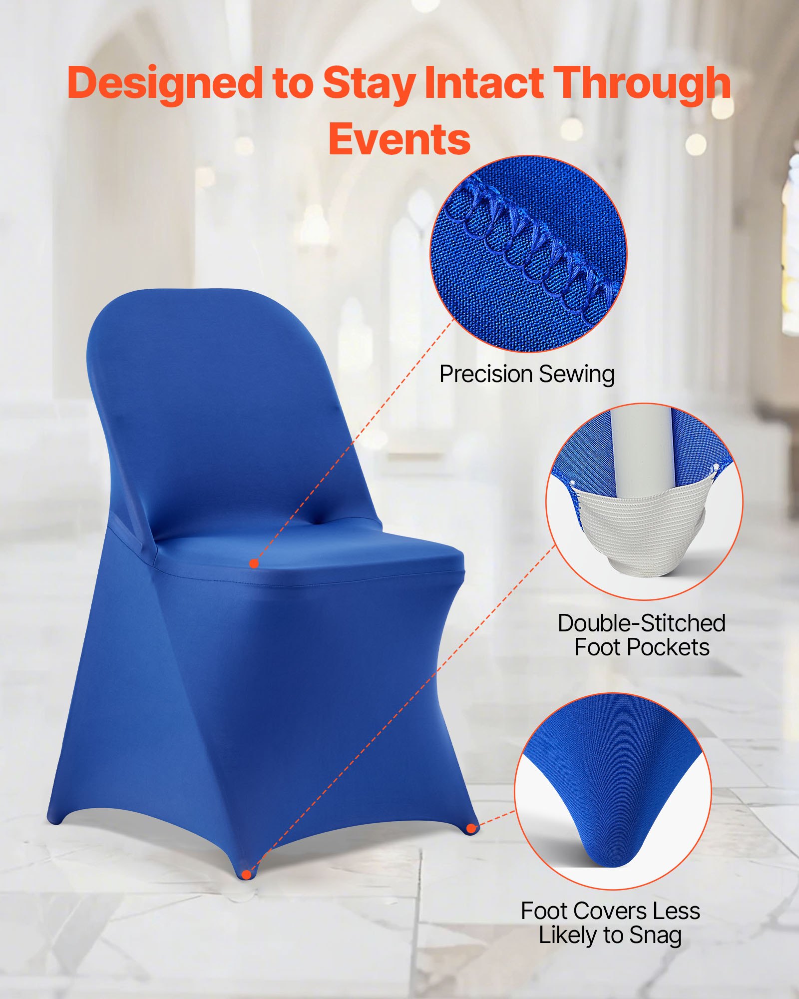 VEVOR 50 Pcs Blue Chair Covers, Polyester Spandex Chair Cover, Stretch Slipcovers for Wedding Party Dining Banquet Flat-Front Chair Covers, Fits Chair Measures up to 17.72 x 18.11 x 30.31 inch