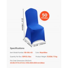 VEVOR 50 Pcs Royal Blue Chair Covers, Polyester Spandex Chair Cover, Stretch Slipcovers for Wedding Party Dining Banquet Flat-Front Chair Covers, Fits Chair Measures up to 20.08 x 17.72 x 37.4 inch