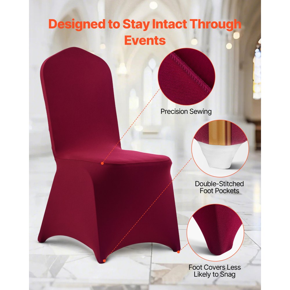 VEVOR 50 Pcs Burgundy Chair Covers, Polyester Spandex Chair Cover, Stretch Slipcovers for Wedding Party Dining Banquet Flat-Front Chair Covers, Fits Chair Measures up to 20.08 x 17.72 x 37.4 inch