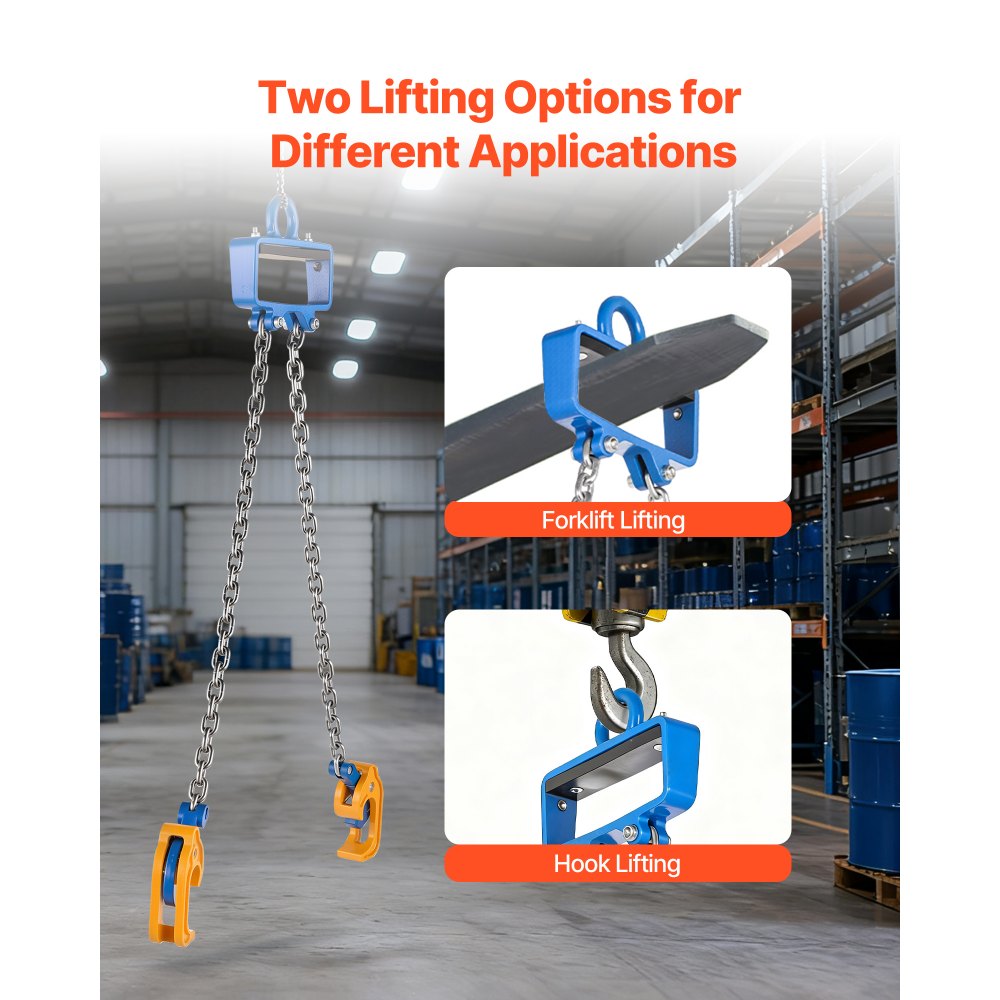 VEVOR Chain Drum Lifter, G80 Drum Lifting Chain Sling with Security Hook, Drums Handling 1 Ton Capacity, Equipment Fits for Crane Forklift, Carbon Steel Barrel Lifter for Plastic & Metal Drums