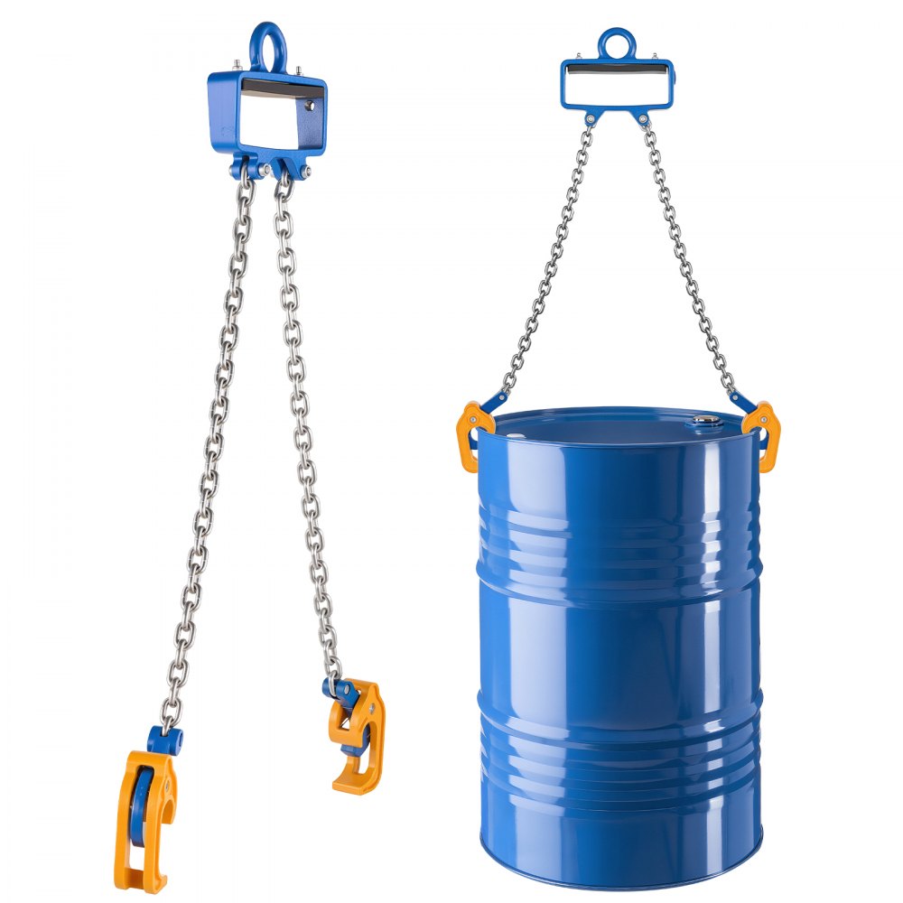 VEVOR Chain Drum Lifter, G80 Drum Lifting Chain Sling with Security Hook, Drums Handling 1 Ton Capacity, Equipment Fits for Crane Forklift, Carbon Steel Barrel Lifter for Plastic & Metal Drums