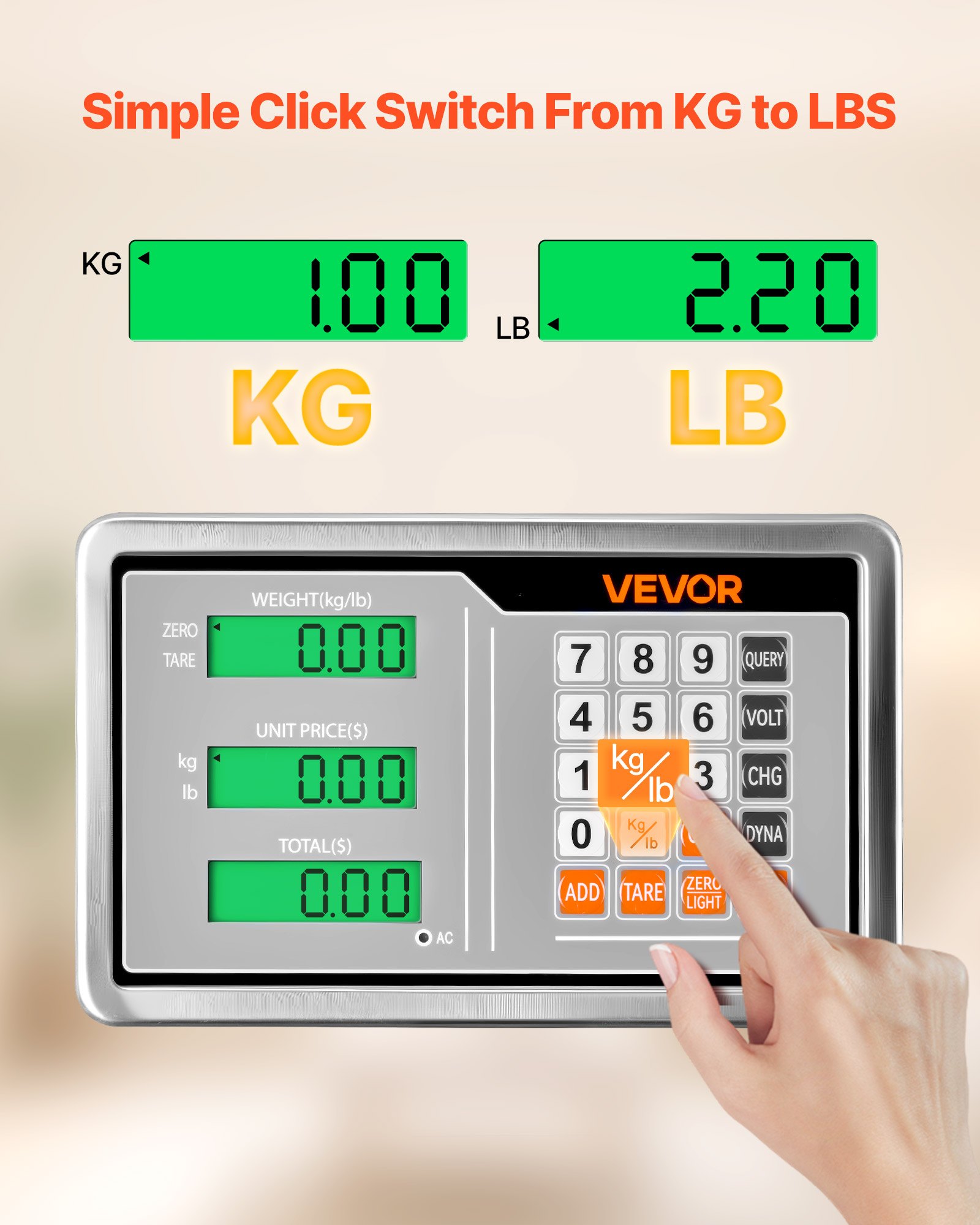 VEVOR Computing Digital Platform Scale, 220 lbs Load, 0.04 lbs Accuracy, Electronic Floor Scale with LB/KG, Tare, Price Calculator, AC/DC Power Supply, Fit for Luggage, Shipping, Packages, Postage
