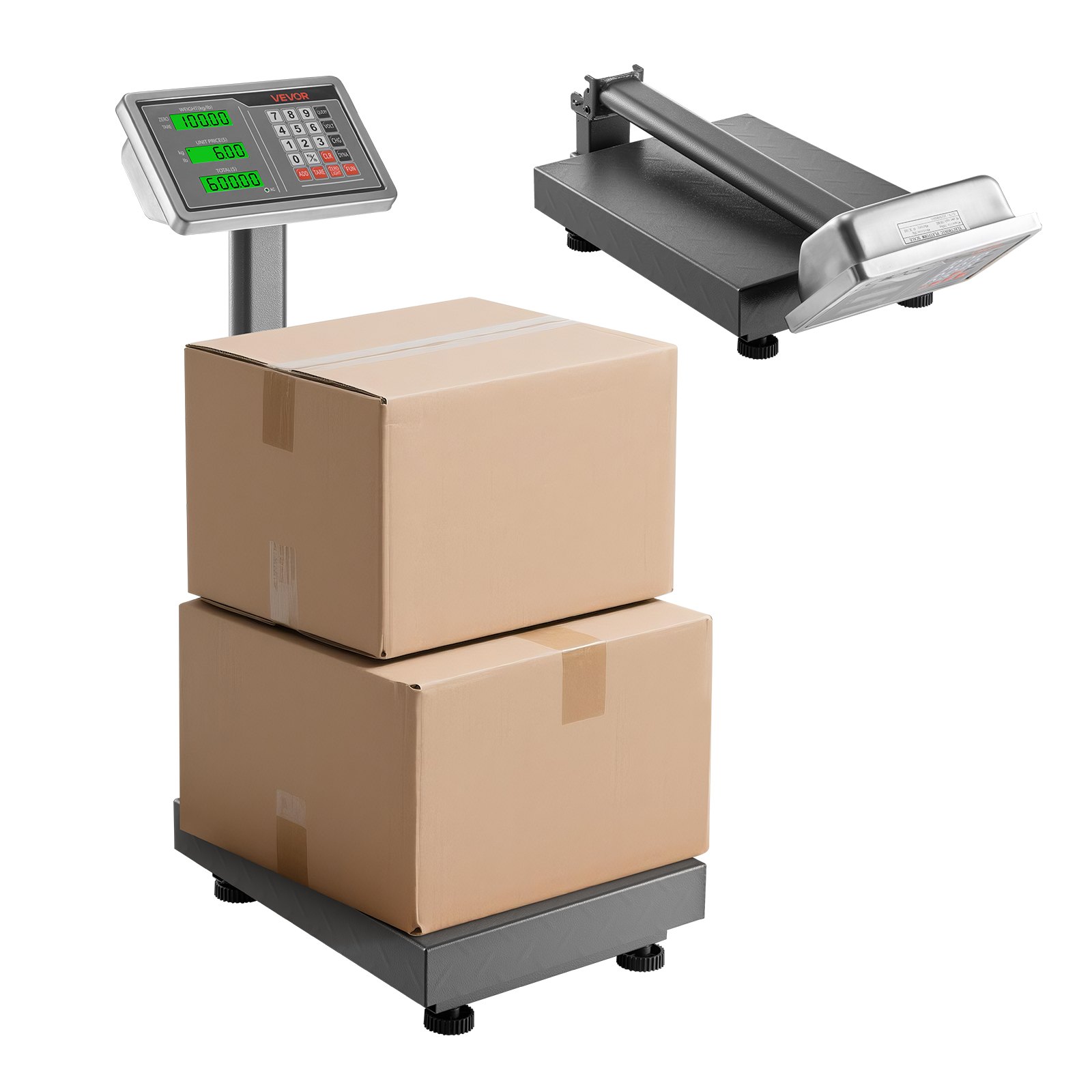 VEVOR Computing Digital Platform Scale, 220 lbs Load, 0.04 lbs Accuracy, Electronic Floor Scale with LB/KG, Tare, Price Calculator, AC/DC Power Supply, Fit for Luggage, Shipping, Packages, Postage